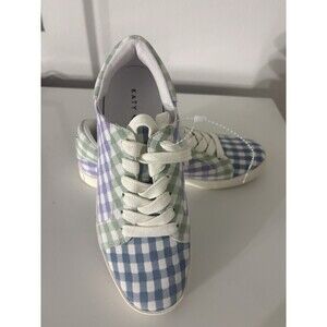 Katy Perry The Rizzo Blue Green Lace Up Low Top Athletic Sneakers Gingham Casual